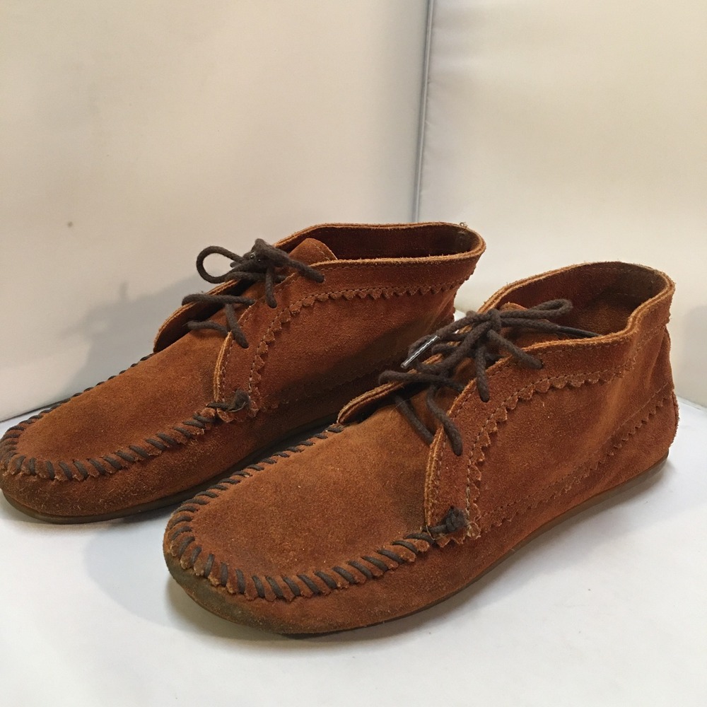 Minnetonka Moccasin Boots Mens Size 8 Brown Suede Lace Up Chukka 272 Leather
